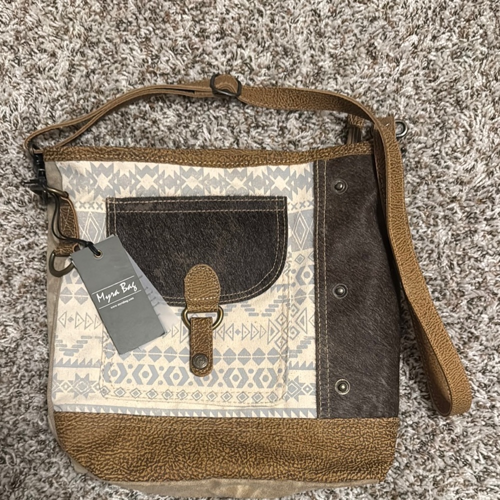 Myra Bag Beige and Brown Tribal Crossbody